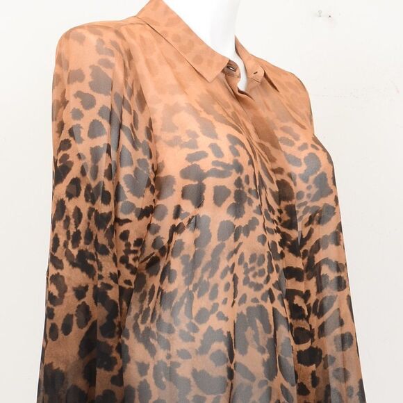 Lane Bryant Leopard Ombre Plus Size 18/20 Sheer Blouse Button Up Long Sleeve - Picture 2 of 8